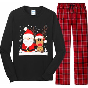 Santa Reindeer Hug Snowflakes Christmas Long Sleeve Pajama Set