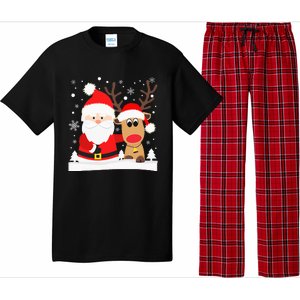 Santa Reindeer Hug Snowflakes Christmas Pajama Set