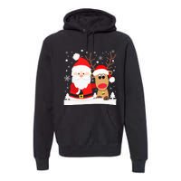 Santa Reindeer Hug Snowflakes Christmas Premium Hoodie