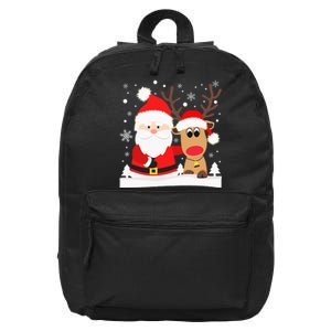 Santa Reindeer Hug Snowflakes Christmas 16 in Basic Backpack