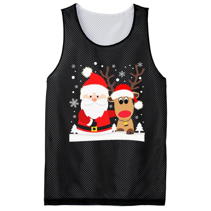 Santa Reindeer Hug Snowflakes Christmas Mesh Reversible Basketball Jersey Tank