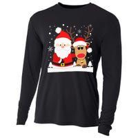 Santa Reindeer Hug Snowflakes Christmas Cooling Performance Long Sleeve Crew