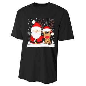 Santa Reindeer Hug Snowflakes Christmas Performance Sprint T-Shirt