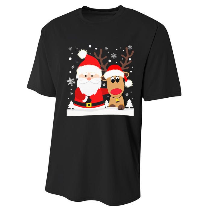 Santa Reindeer Hug Snowflakes Christmas Performance Sprint T-Shirt