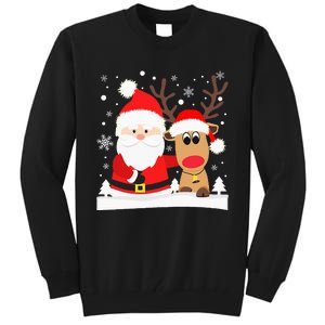 Santa Reindeer Hug Snowflakes Christmas Tall Sweatshirt