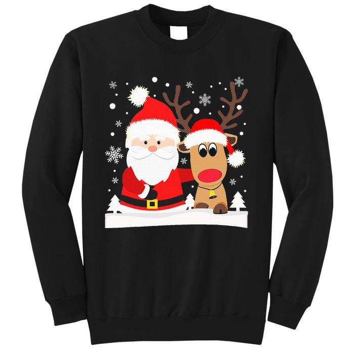 Santa Reindeer Hug Snowflakes Christmas Tall Sweatshirt