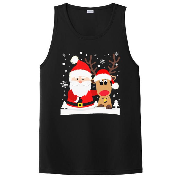 Santa Reindeer Hug Snowflakes Christmas PosiCharge Competitor Tank