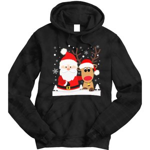 Santa Reindeer Hug Snowflakes Christmas Tie Dye Hoodie