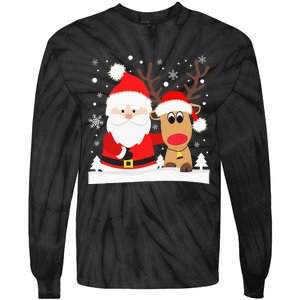 Santa Reindeer Hug Snowflakes Christmas Tie-Dye Long Sleeve Shirt