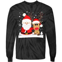 Santa Reindeer Hug Snowflakes Christmas Tie-Dye Long Sleeve Shirt