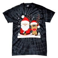 Santa Reindeer Hug Snowflakes Christmas Tie-Dye T-Shirt