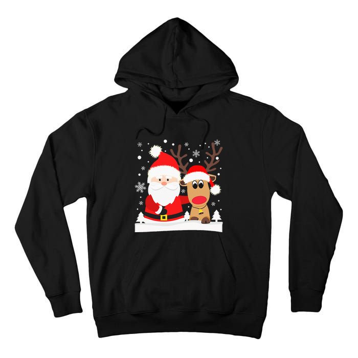 Santa Reindeer Hug Snowflakes Christmas Tall Hoodie