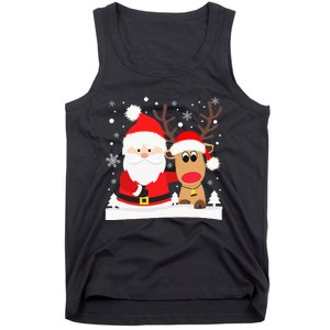 Santa Reindeer Hug Snowflakes Christmas Tank Top