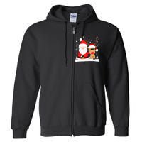 Santa Reindeer Hug Snowflakes Christmas Full Zip Hoodie