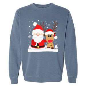 Santa Reindeer Hug Snowflakes Christmas Garment-Dyed Sweatshirt