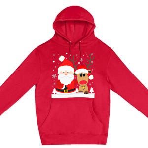 Santa Reindeer Hug Snowflakes Christmas Premium Pullover Hoodie