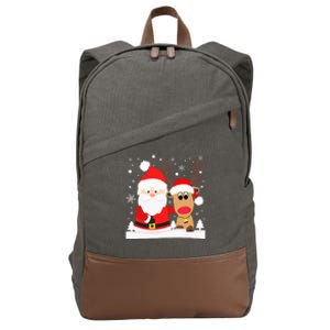 Santa Reindeer Hug Snowflakes Christmas Cotton Canvas Backpack