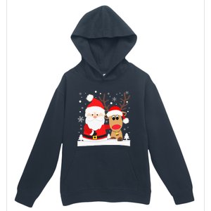 Santa Reindeer Hug Snowflakes Christmas Urban Pullover Hoodie