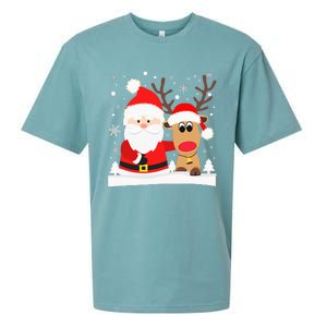 Santa Reindeer Hug Snowflakes Christmas Sueded Cloud Jersey T-Shirt