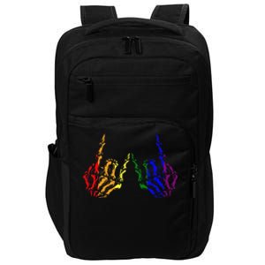 Skeleton Rock Hand Cool Rainbow Flag Pride Ally Impact Tech Backpack