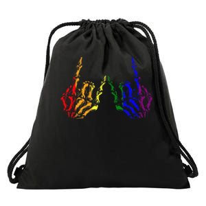 Skeleton Rock Hand Cool Rainbow Flag Pride Ally Drawstring Bag