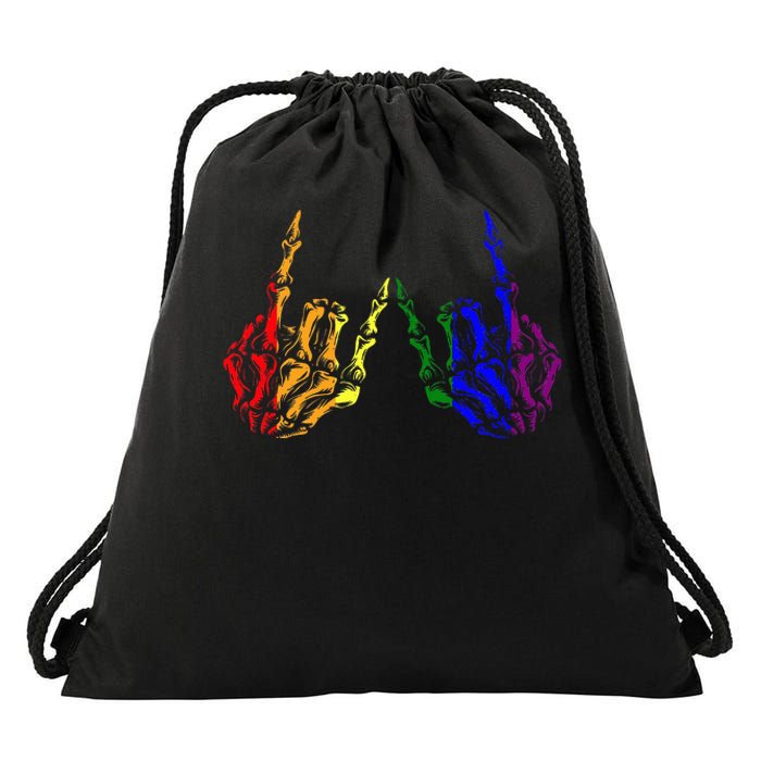 Skeleton Rock Hand Cool Rainbow Flag Pride Ally Drawstring Bag