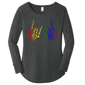 Skeleton Rock Hand Cool Rainbow Flag Pride Ally Women's Perfect Tri Tunic Long Sleeve Shirt