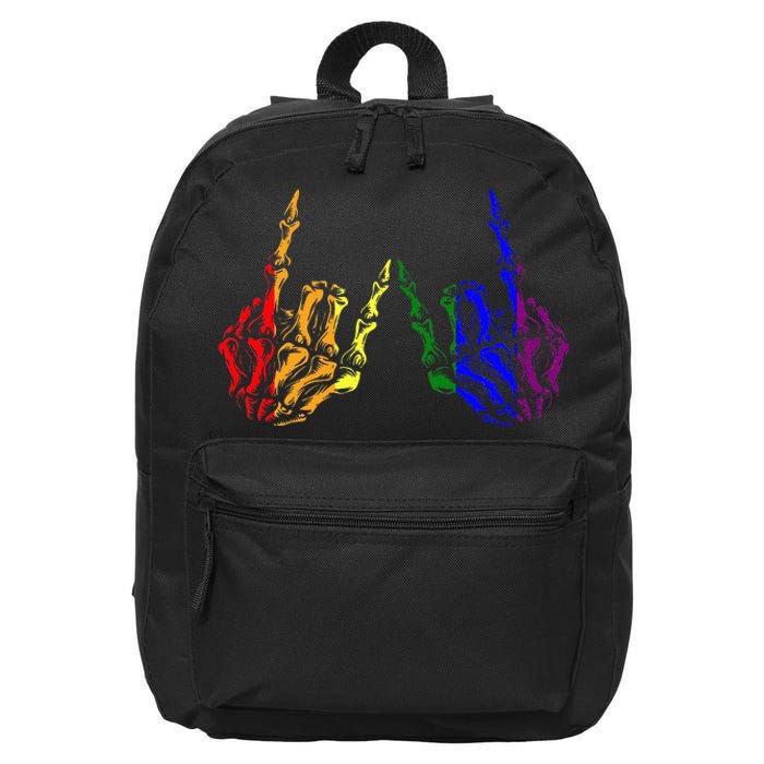 Skeleton Rock Hand Cool Rainbow Flag Pride Ally 16 in Basic Backpack