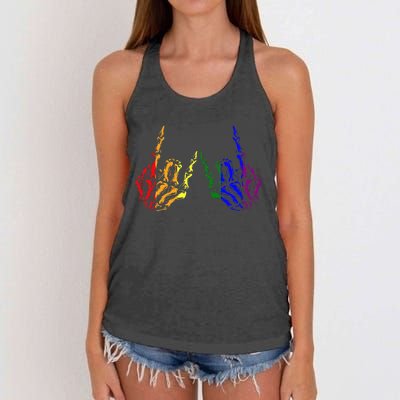 Skeleton Rock Hand Cool Rainbow Flag Pride Ally Women's Knotted Racerback Tank