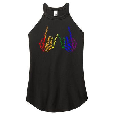 Skeleton Rock Hand Cool Rainbow Flag Pride Ally Women’s Perfect Tri Rocker Tank