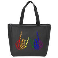 Skeleton Rock Hand Cool Rainbow Flag Pride Ally Zip Tote Bag