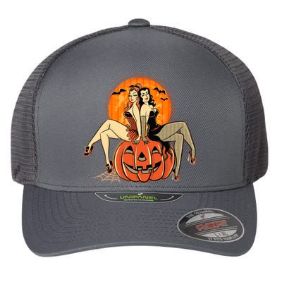 Sexy Retro Halloween Pinup Girls Flexfit Unipanel Trucker Cap