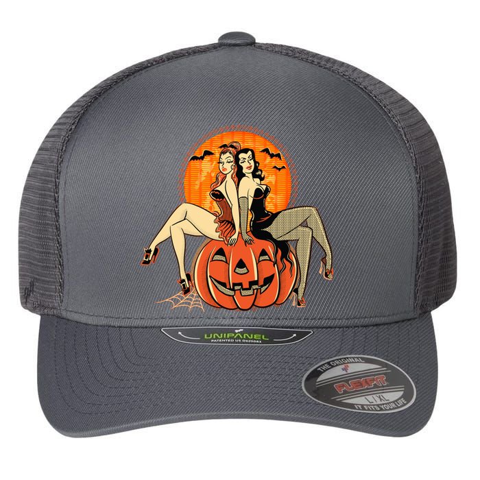 Sexy Retro Halloween Pinup Girls Flexfit Unipanel Trucker Cap