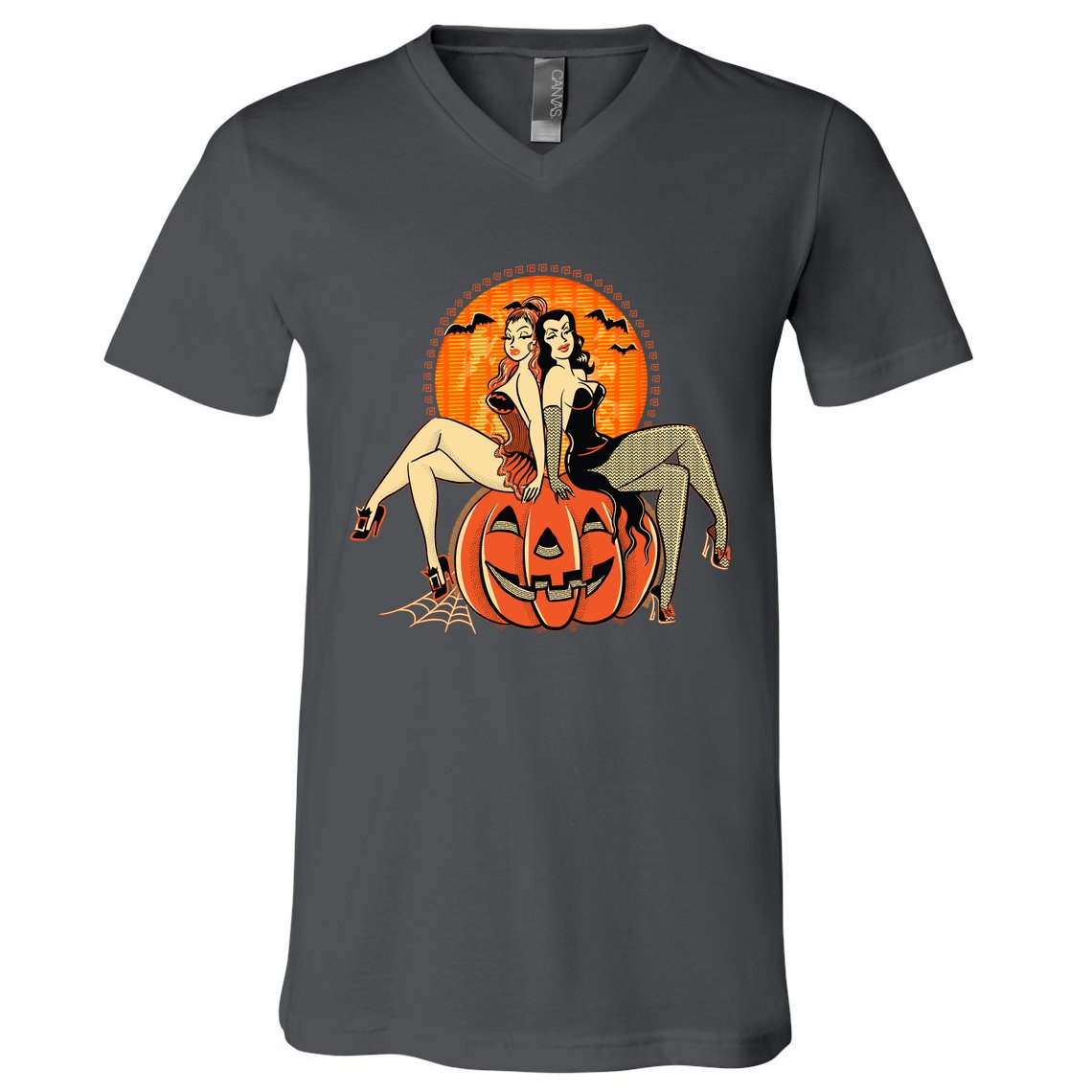 Sexy Retro Halloween Pinup Girls V-Neck T-Shirt
