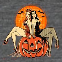 Sexy Retro Halloween Pinup Girls Women's V-Neck T-Shirt