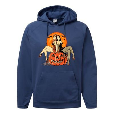 Sexy Retro Halloween Pinup Girls Performance Fleece Hoodie