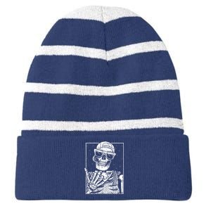 Skeleton Rock Hand Cool Rock Music Rocker Halloween Costume Gift Striped Beanie with Solid Band