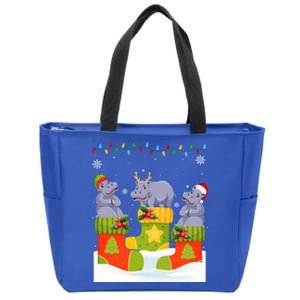 Santa Reindeer Hippo In Christmas Socks Ugly Xmas Great Gift Zip Tote Bag