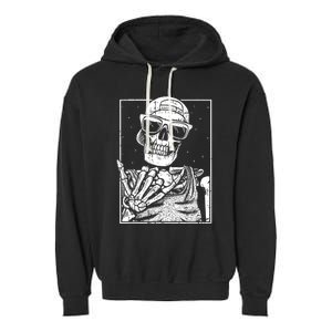 Skeleton Rock Hand Halloween Costume Cool Rock Music Rocker Garment-Dyed Fleece Hoodie