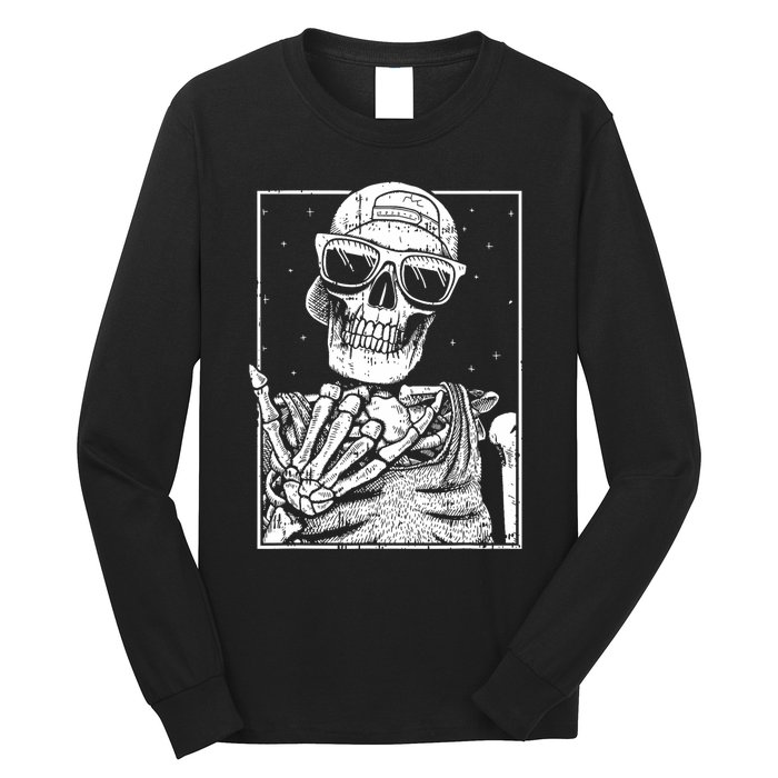 Skeleton Rock Hand Halloween Costume Cool Rock Music Rocker Long Sleeve Shirt