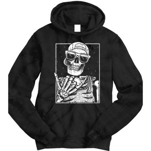 Skeleton Rock Hand Halloween Costume Cool Rock Music Rocker Tie Dye Hoodie