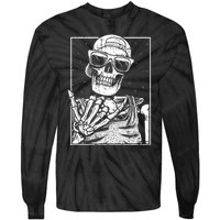 Skeleton Rock Hand Halloween Costume Cool Rock Music Rocker Tie-Dye Long Sleeve Shirt