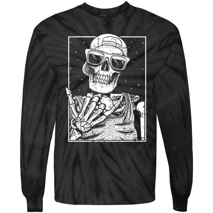 Skeleton Rock Hand Halloween Costume Cool Rock Music Rocker Tie-Dye Long Sleeve Shirt