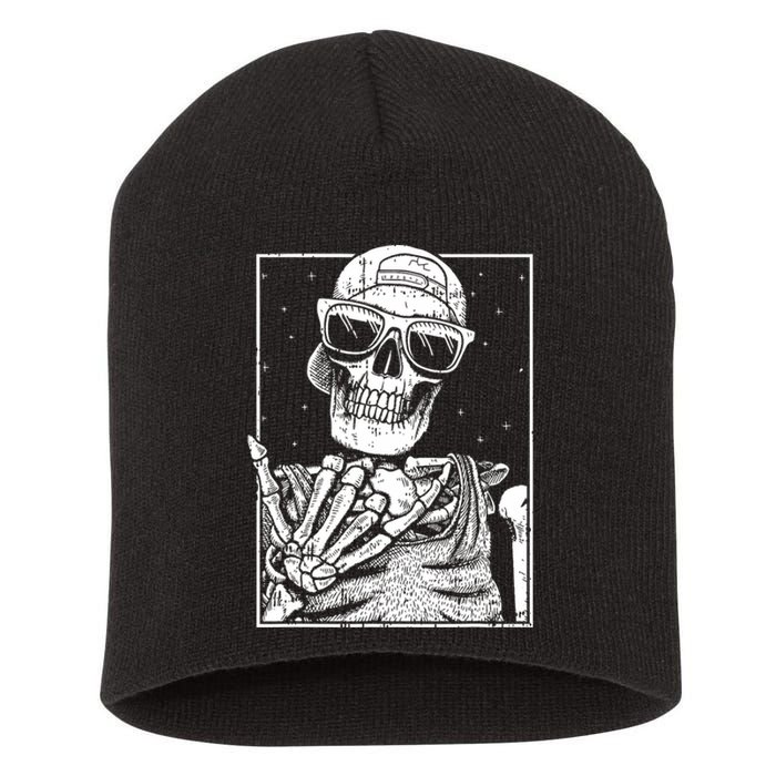 Skeleton Rock Hand Halloween Costume Cool Rock Music Rocker Short Acrylic Beanie