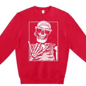 Skeleton Rock Hand Halloween Costume Cool Rock Music Rocker Premium Crewneck Sweatshirt