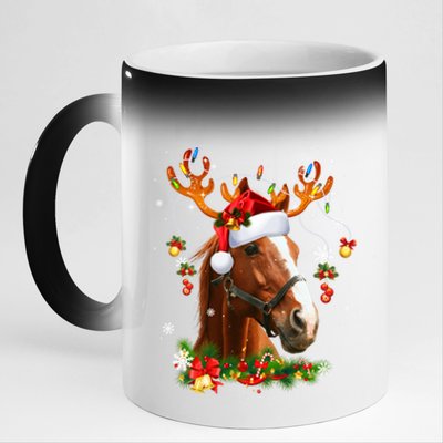 Santa Reindeer Horse Hat Christmas Pajama Xmas Gift 11oz Black Color Changing Mug