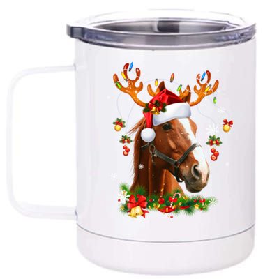 Santa Reindeer Horse Hat Christmas Pajama Xmas Gift 12 oz Stainless Steel Tumbler Cup