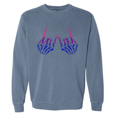 Skeleton Rock Hand LGBT Q Cool Bisexual Pride Color Bi Flag Garment-Dyed Sweatshirt