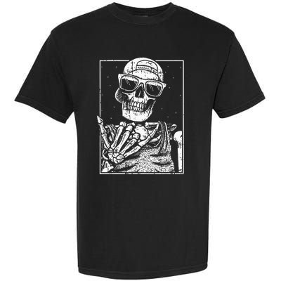 Skeleton Rock Hand Halloween Costume Cool Rock Music Rocker Garment-Dyed Heavyweight T-Shirt