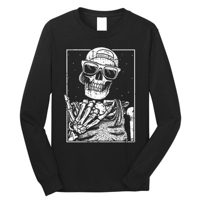 Skeleton Rock Hand Halloween Costume Cool Rock Music Rocker Long Sleeve Shirt